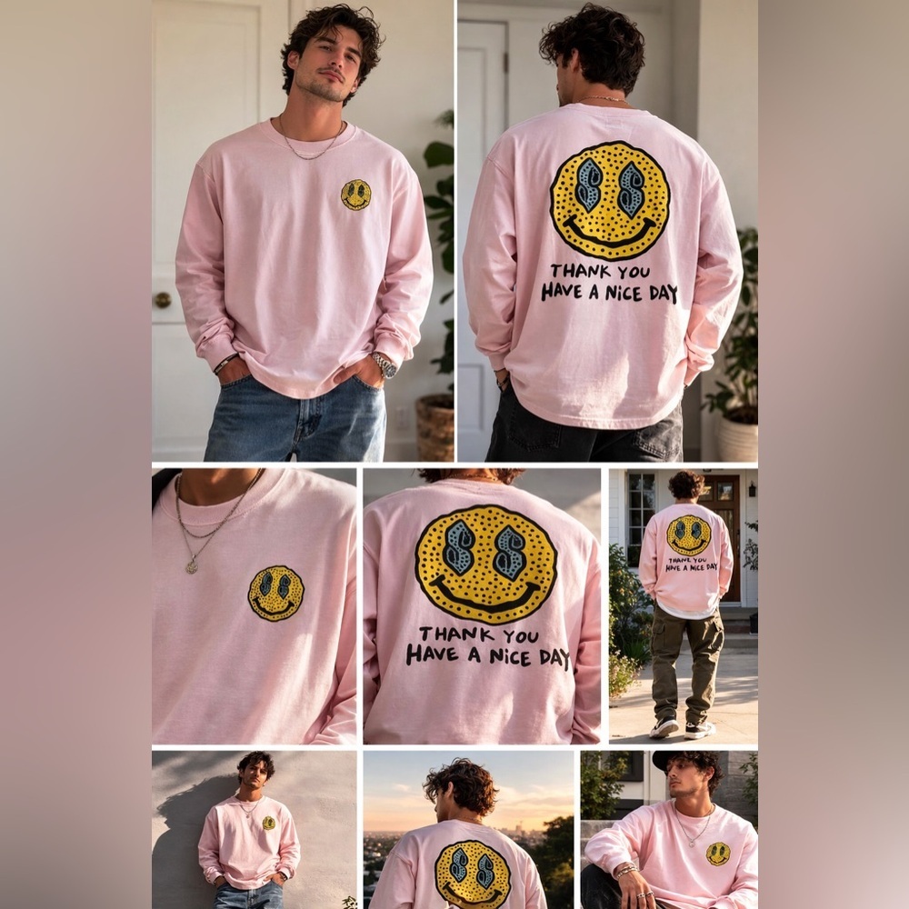 830 Urban Outfitters X Chinatown Market Smiley Face Long Sleeve Tee